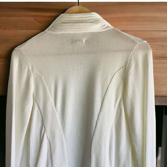 Cache Open Front Cardigan Sweater Cotton Modal Cashmere Women's XS Ivory Cream - Picture 4 of 10